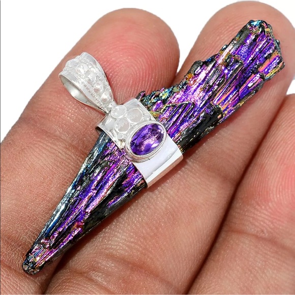 Rainbow Aura Kyanite silver pendants - Picture 4 of 5